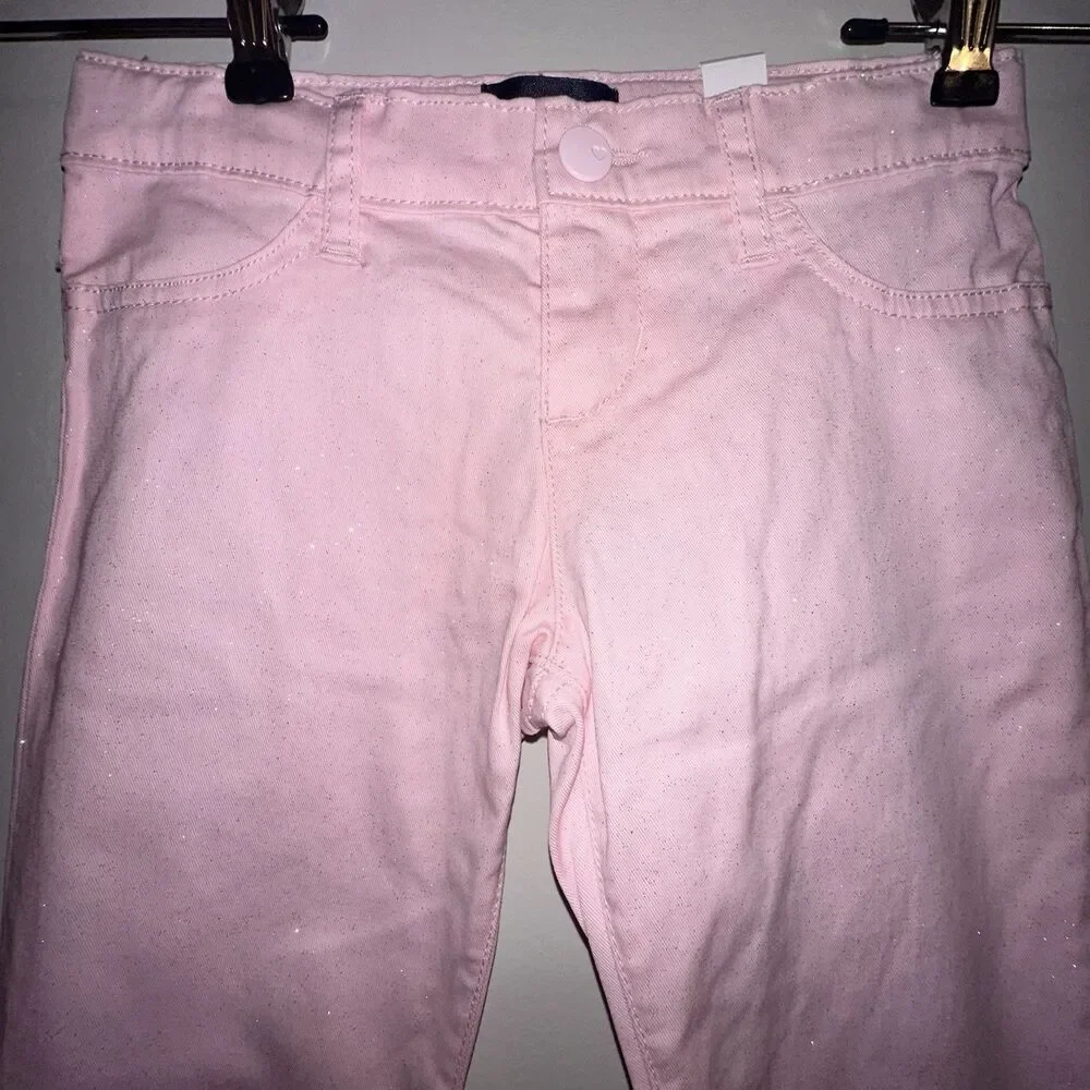 NWT Children's Place Girls Pink Sparkles Skinny Jeans Pants 6 Cotton